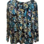 Chico's Top Women XL Blue Cream Yellow Floral Rayon Casual Knit Prep Classic Photo 1
