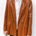 ZARA  FAUX LEATHER BLAZER Jacket Brown Size L NEW Photo 5