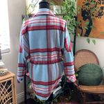 Free People  We The Free Down For You Turquoise Combo Plaid Shacket Shirt Photo 2