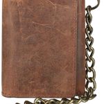 Men's Crazy Horse Leather RFID Trifold Chain Wallet, Brown Photo 0