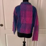 VTG BLUE PINK PLAID BUTTON UP SQUIGGLY FUZZY Photo 2