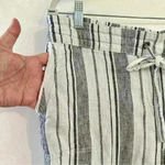 Per Se  Straight Leg‎ Pants Womens Sz Large Linen Blend Drawstring Waist Striped Photo 9