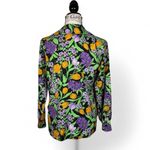 1970s Floral Print Blouse Le Soft Shirt Lady Manhattan Glows in UV Blacklight Orange Size 14 Photo 2