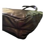 SAS Gorgeous leather metallic look handbag, hand sewn, two front zip pockets, two main compartments, one zipper compartment and one snap closure compartment, inside zip pocket, amazing condition, no flaws, measures 11x8x2 inches Photo 3