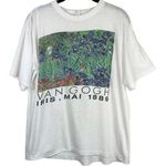 Vintage 90s Van Gogh Irises Painting Single Stitch Tee Tshirt Graphic Art L/XL White Photo 0