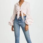 NWT Petersyn Silvia Long Sleeve Cotton Cropped Top w/ Bell Sleeves, Roses‎ Pink Size M Photo 2