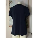 Carmen Marc Valvo  Navy Blue Zip Shoulder Short Sleeve Stretch Top Size Large Photo 6
