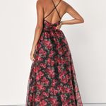 Lulus Simply Divine Black and Red Floral Print Organza Maxi Dress Medium Bridal Photo 2