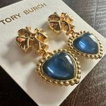 Tory Burch New Authentic  Roxanne Blue Crystal Heart and Gold Drop Earring Photo 0