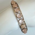 Sterling Silver Adjustable Rose Quartz Cabochon Cuff Bracelet Pink Photo 5