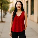 FRNCH Paris Red & Black Polka Dot Sleeveless Blouse NWT M/L – Tie-Back Photo 12