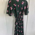 Bobeau  Statement Floral Romantic Feminine Wrap Dress in Dark Green Photo 4