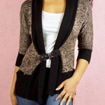 Color Block Belted Drape Collar Cardigan Sweater Brown Size undefined Photo 0