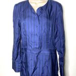 Protagonist blue stripe 100% silk long sleeve mid dress sz 8 Photo 1