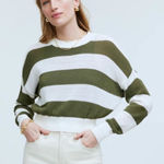 Madewell  Loose-Knit Crewneck Sweater Cropped, Ivory & Olive Green Medium Photo 0
