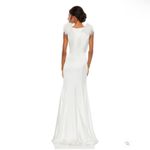 Mac Duggal  68137  Womens White Feather Shoulder Satin V Neck Gown Dress Photo 3