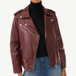 Scoop Faux Leather Moto Jacket Tawny Port Wine Biker Jacket Women’s Size Small Red Photo 0