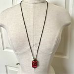 Pink heart box pendant on brass tone chain Photo 8