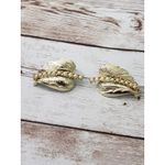 Vintage Clip On Earrings Light Shade of Gold Tone Leaf with Faux Pearl Detail Photo 1