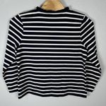 Talbots  Sz XL Navy Blue White Striped Cotton 1/2 Button Ruffle Neck Long Sleeve Photo 2