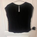 Three Eighty Two Womens Sheer Blouse Cap Sleeve Keyhole Back Pockets XS Black Photo 4