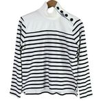 J.Crew Mockneck Button Shoulder Nautical Navy Stripe Cotton Sweater in White, XS Photo 0