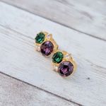 Vintage Museum of Fine Arts Boston Clip On Earrings Green, Purple, Clear Gems Photo 1