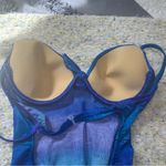 Vintage 90/00s High Leg One Piece Bathing Suit. Blue Geometric. Size: Small. Photo 4