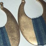 Satin Soft Gold Tone Oval Blue Boho Pierced Earrings Photo 1