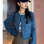 French Style Gold Button Tweed Jacket Size L Photo 2