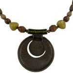 Wood Stone Amulet Choker Necklace Statement Jewelry Tribal Piece u Green Photo 6