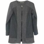 Women’s XS Wool Blend Longline Coat Herringbone Minimalist Zip Front Overcoat Gray Photo 0