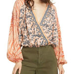 Free People Cruising Together Printed Faux Wrap Cropped Shirt Size XS Boho Photo 0