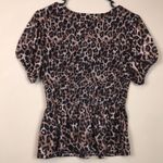 ZARA Women’s Leopard Print Smocked Peplum Hem Short Puff Sleeve Blouse Photo 4