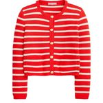 J.Crew NWT Emilie Sweater Lady Jacket in Red Ivory Stripe Knit Cardigan M Photo 0