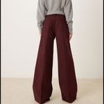 Mango  cotton pleated front wide leg jeans in dark maroon NWT $88 Photo 2