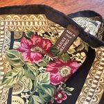 1994 Smithsonian Institution 100% Silk Floral Border Scarf – 14.5” x 60” (Italy) Black Photo 1