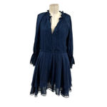 Alice + Olivia Joanne Mini Dress Lace Trim Ruffle Tiered 3/4 Sleeve Blue Size 2 Photo 2