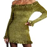 NWT Caroline Constas Megara Off the Shoulder Shirred Stretch Velvet Mini Dress Green Photo 0
