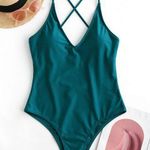 Zaful Criss Cross Basic One-piece Swimsuit - Peacock Blue M Photo 0