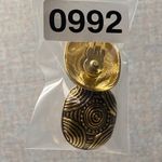 Unique Gold Tone Clip On Oval Earrings Tribal Design Geometric Textured Jewelry Photo 6