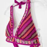Becca  Driftwood Crochet Halter Bikini Top Swimsuit in Pomegranate NWT Medium Photo 2