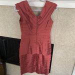 Adrianna Papell Artichoke Tiered Geranium Pink Taffeta Rosette Dress 6 $70 Photo 3
