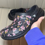 Crocs  Black Floral size 7 women’s Clogs fur inside Photo 0