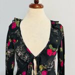 Connected Apparel Floral Black Wide Sleeves Lightweight Tie Front Cardigan 8 Photo 2