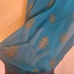 L8ter  Size Small S Boho Tunic Top Blouse Crochet blue Orange Brown Sheer Indie Photo 2