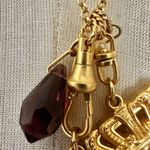 Mud Pie Gold Tone Charm Necklace Crown Key Fleur-de-Lis Purple Crystal Photo 3