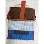 Handmade  Quilted Patchwork Messenger Briefcase Bag Blue Red Brown OOAK Photo 3