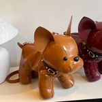 Nwot brown vegan leather French bull dog puppy purse unique dog bag crossbody Photo 2