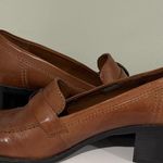 Predictions  Tan Leather Loafers Buckle Belt And Almond Toe With Block Heel Sz 6. Photo 4